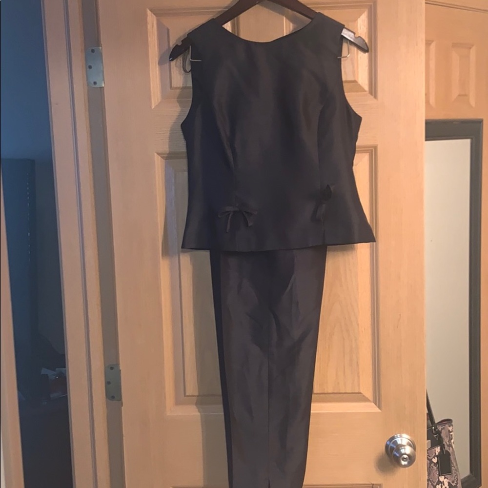 EUC Black Button Up Back Pants Suit w/Bows
